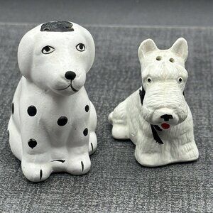Vintage Dog Salt Pepper Shakers Scottie Terrier Dalmatian Ceramic Pair